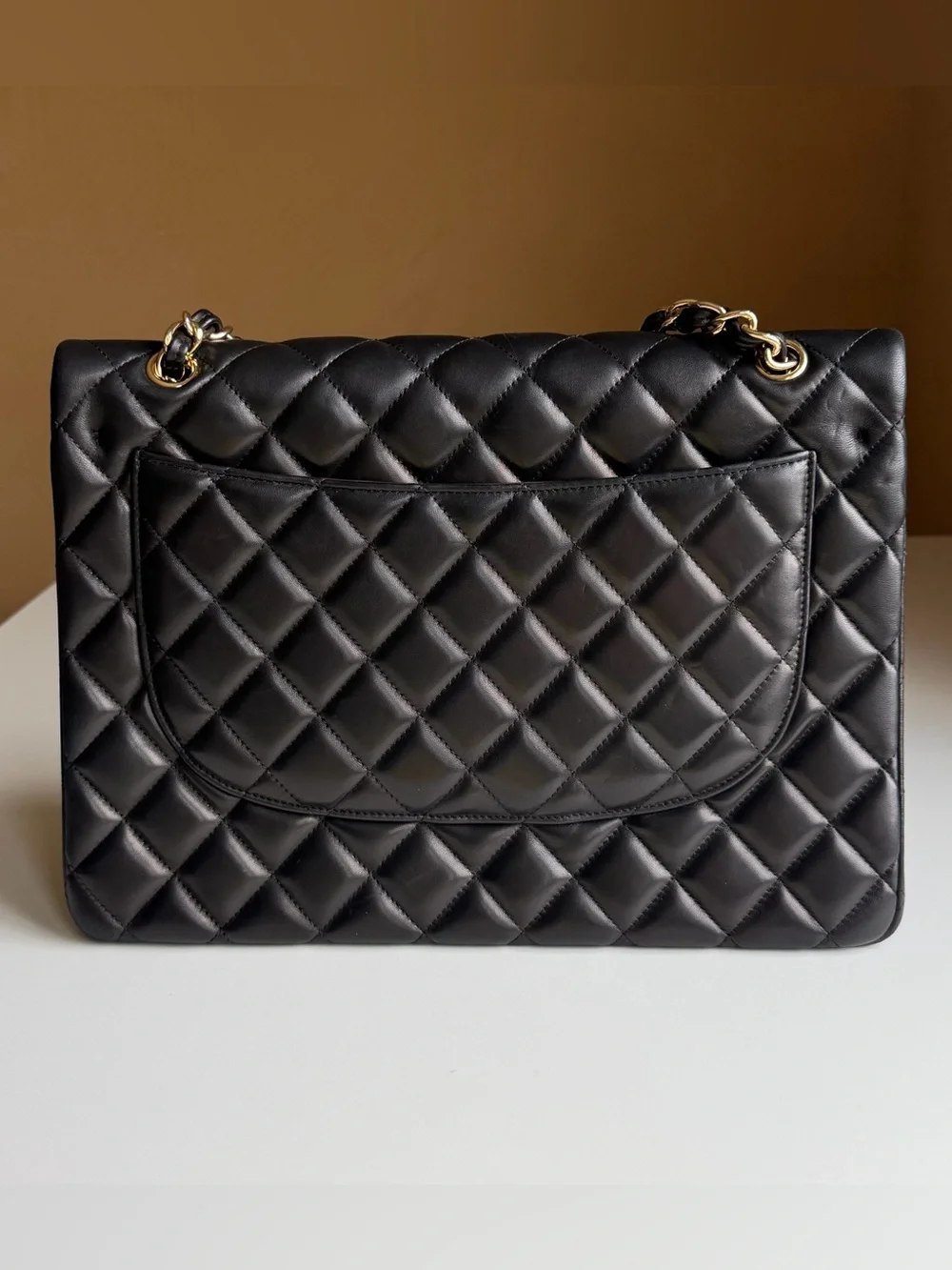 Chanel Turnlock Maxi Classic Single Flap Black Lambskin Gold Hardware Bag + Box